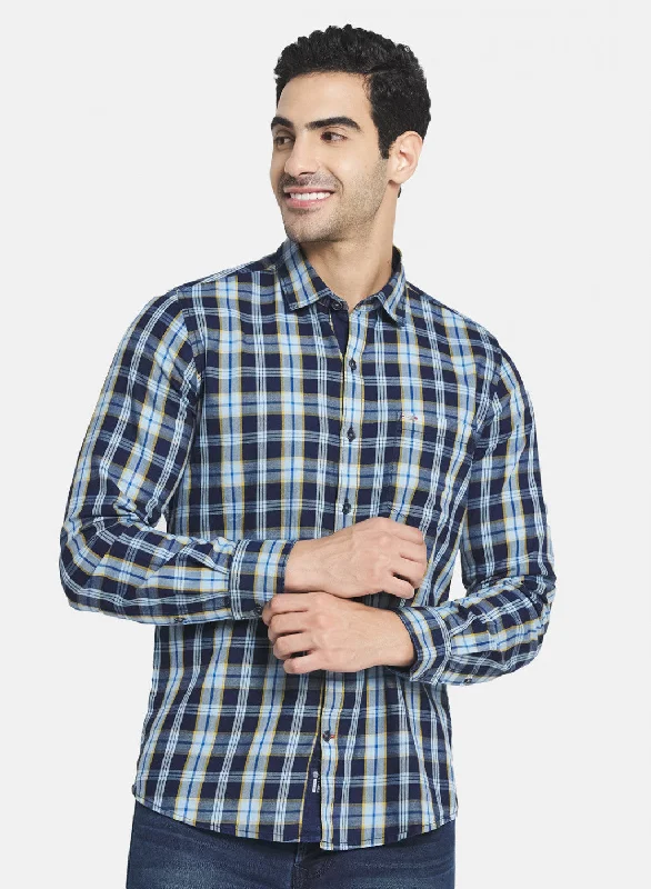 Men's Linen Blend Casual Shirts with Roll - Up Sleeves for a Summer Beach LookMen Blue & Yellow Check Shirt Men's Linen Blend Casual Shirts with Roll - Up Sleeves for a Summer Beach LookMen Blue & Yellow Check Shirt