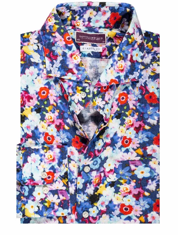 Men's Two - Tone Contrast Panel Casual Shirts in White and Navy for a Stylish and Eye - Catching DesignMulti Coloured Floral Linen Slim Fit Shirt Multi/tail Men's Two - Tone Contrast Panel Casual Shirts in White and Navy for a Stylish and Eye - Catching DesignMulti Coloured Floral Linen Slim Fit Shirt Multi/tail
