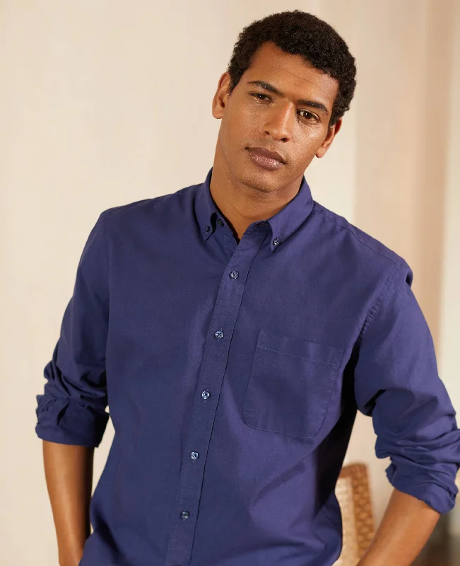 Men's Distressed Denim Casual Shirts with Frayed Edges for a Trendy and Rugged LookNavy Linen-Blend Classic Fit Casual Shirt