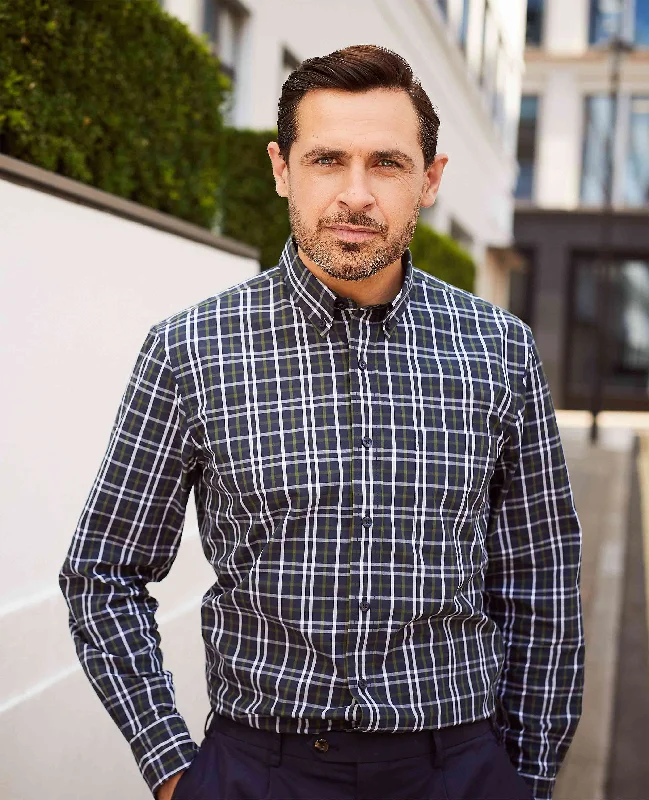 Men's Slim - Fit Printed Floral Casual Shirts in Pastel Colors for a Spring - Inspired VibeNavy White Khaki Check Button-Down Shirt Men's Slim - Fit Printed Floral Casual Shirts in Pastel Colors for a Spring - Inspired VibeNavy White Khaki Check Button-Down Shirt