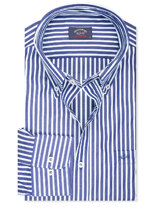 Men's Wrinkle - Resistant Polyester Blend Casual Shirts for Easy Travel and MaintenanceTwin Stripe Buttondown Shirt Navy Men's Wrinkle - Resistant Polyester Blend Casual Shirts for Easy Travel and MaintenanceTwin Stripe Buttondown Shirt Navy