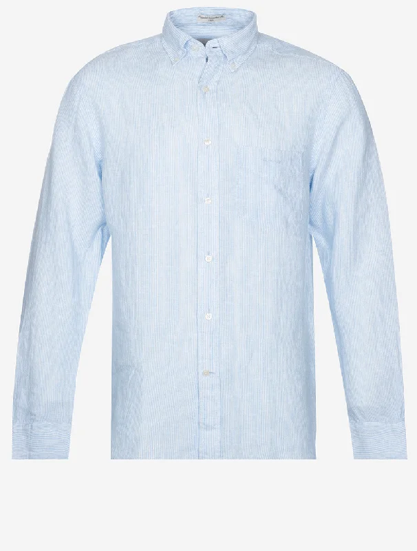 Men's Embroidered Detail Casual Shirts in Beige for a Touch of EleganceRegular Linen Stripe Shirt Capri Blue Men's Embroidered Detail Casual Shirts in Beige for a Touch of EleganceRegular Linen Stripe Shirt Capri Blue