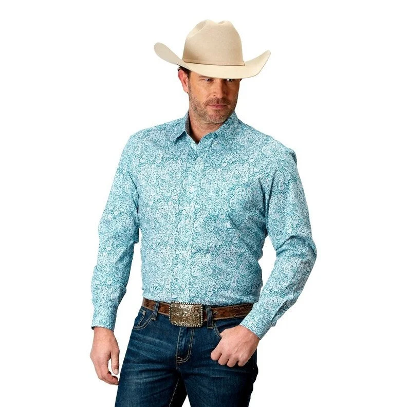 Men's Short - Sleeve Linen Casual Shirts in Light Khaki for a Breathable Summer OptionRoper Western Shirt Mens L/S Button Teal Paisley 03-001-0326-2108 GR Men's Short - Sleeve Linen Casual Shirts in Light Khaki for a Breathable Summer OptionRoper Western Shirt Mens L/S Button Teal Paisley 03-001-0326-2108 GR