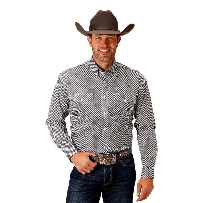 Men's Wrinkle - Resistant Polyester Blend Casual Shirts for Easy Travel and MaintenanceRoper Western Shirt Mens L/S Diamond Geo Gray 03-001-0325-2021 GY Men's Wrinkle - Resistant Polyester Blend Casual Shirts for Easy Travel and MaintenanceRoper Western Shirt Mens L/S Diamond Geo Gray 03-001-0325-2021 GY