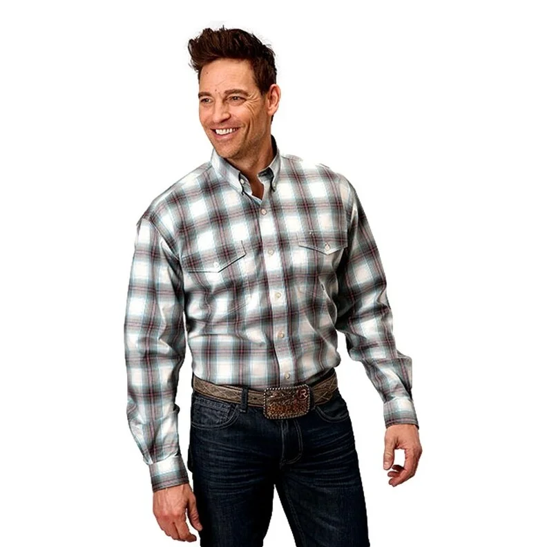 Plus Size Men's Striped Chambray Casual Shirts with a Spread Collar for a Preppy AppearanceRoper Western Shirt Mens L/S Plaid Button Green 03-001-0678-7024 GR Plus Size Men's Striped Chambray Casual Shirts with a Spread Collar for a Preppy AppearanceRoper Western Shirt Mens L/S Plaid Button Green 03-001-0678-7024 GR
