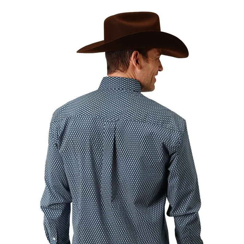 Men's Thermal - Lined Casual Shirts in Black for Added Warmth in Cold WeatherRoper Western Shirt Mens L/S Print Button Blue 03-001-0326-6008 BU Men's Thermal - Lined Casual Shirts in Black for Added Warmth in Cold WeatherRoper Western Shirt Mens L/S Print Button Blue 03-001-0326-6008 BU
