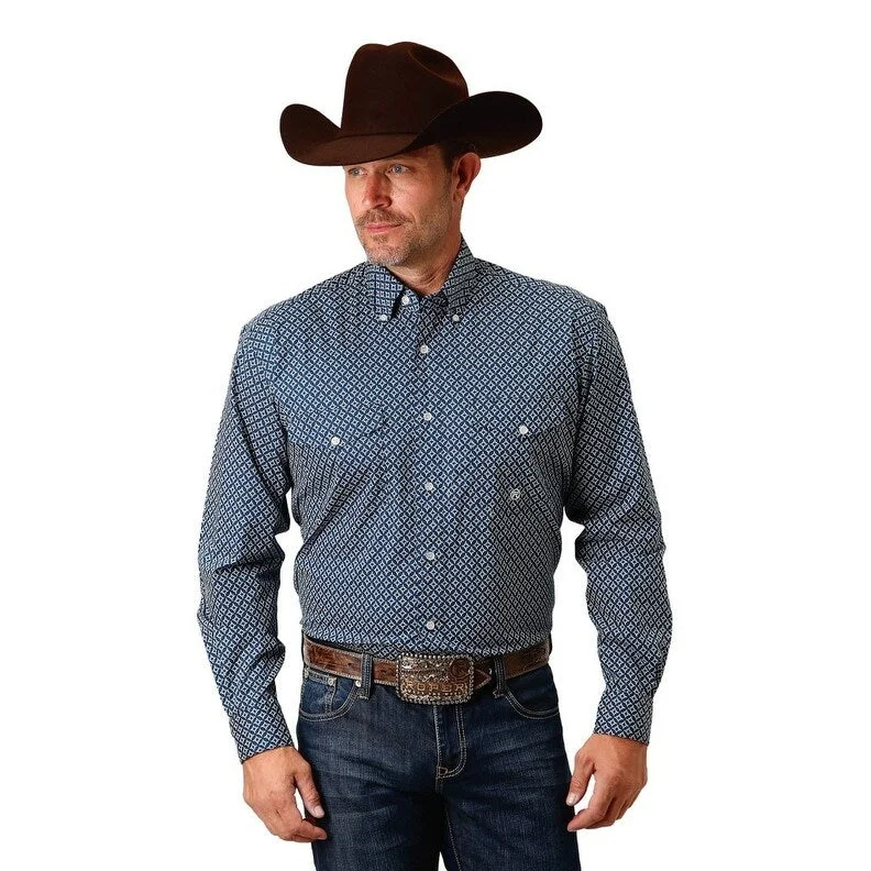 Men's Stretch - Fabric Casual Shirts in Navy Blue for a Comfortable and Flexible FitRoper Western Shirt Mens L/S Stretch Print Blue 03-001-0325-6018 BU Men's Stretch - Fabric Casual Shirts in Navy Blue for a Comfortable and Flexible FitRoper Western Shirt Mens L/S Stretch Print Blue 03-001-0325-6018 BU