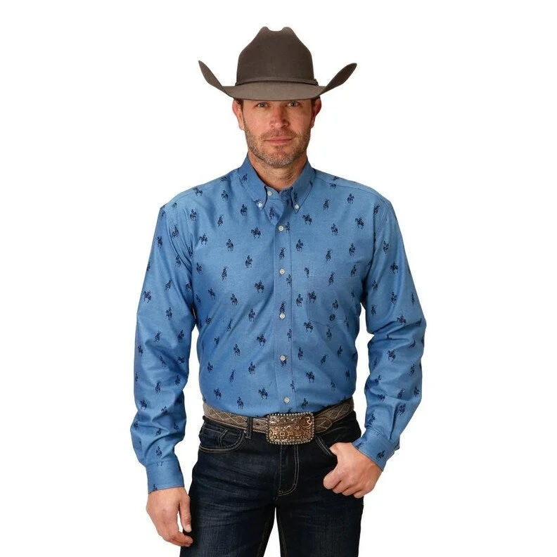 Men's Button - Down Oxford Casual Shirts in Crisp White for a Classic and Versatile StyleRoper Western Shirt Mens Long Sleeve Amarillo Blue 03-001-0326-0794 BU
