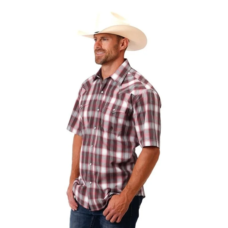 Men's Button - Down Oxford Casual Shirts in Crisp White for a Classic and Versatile StyleRoper Western Shirt Mens S/S Barn Plaid Red 03-002-0278-4042 RE