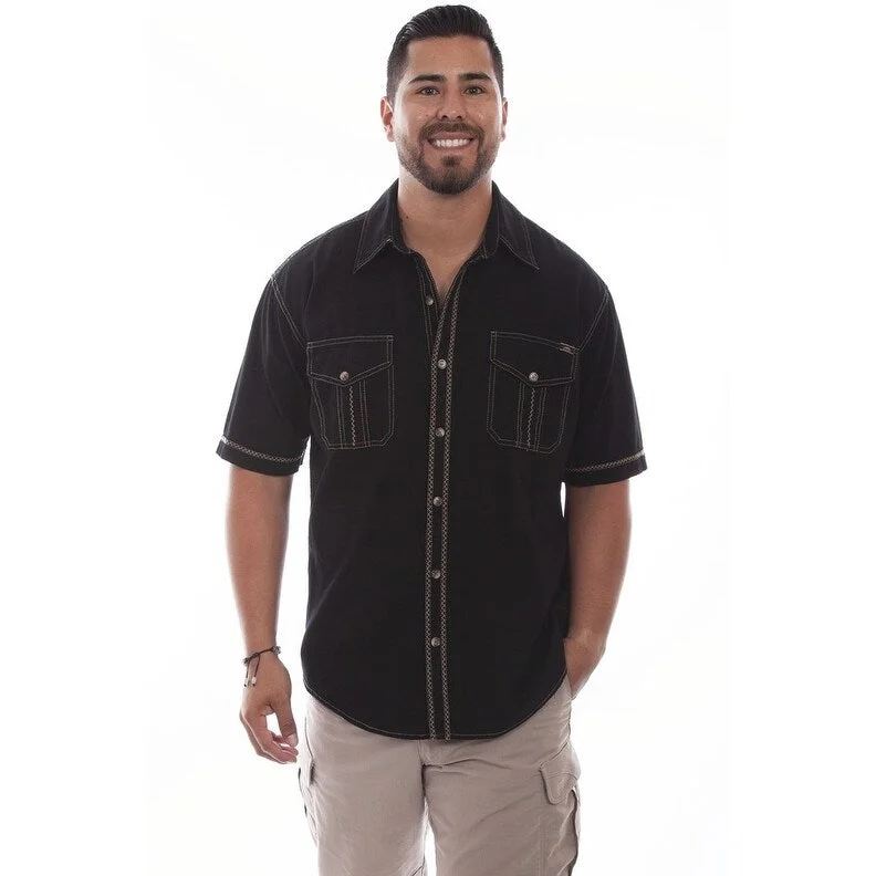 Men's Stretch - Fabric Casual Shirts in Navy Blue for a Comfortable and Flexible FitScully Shirt Mens Short Sleeve Voyager Button F0_5213 Men's Stretch - Fabric Casual Shirts in Navy Blue for a Comfortable and Flexible FitScully Shirt Mens Short Sleeve Voyager Button F0_5213
