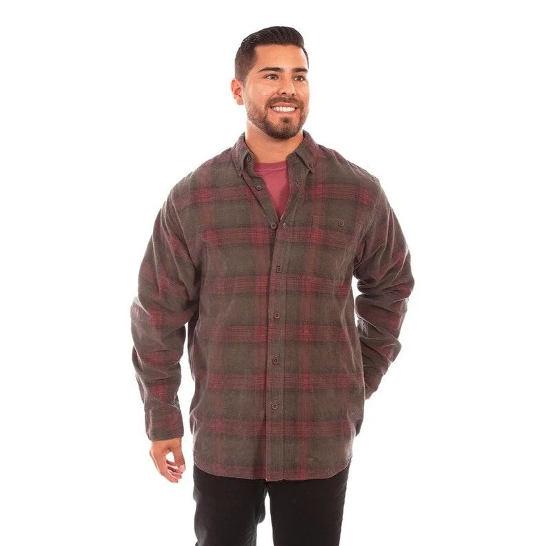 Men's Short - Sleeve Linen Casual Shirts in Light Khaki for a Breathable Summer OptionScully Western Shirt Mens L/S Plaid Button Rust Hunter F0_5277 Men's Short - Sleeve Linen Casual Shirts in Light Khaki for a Breathable Summer OptionScully Western Shirt Mens L/S Plaid Button Rust Hunter F0_5277