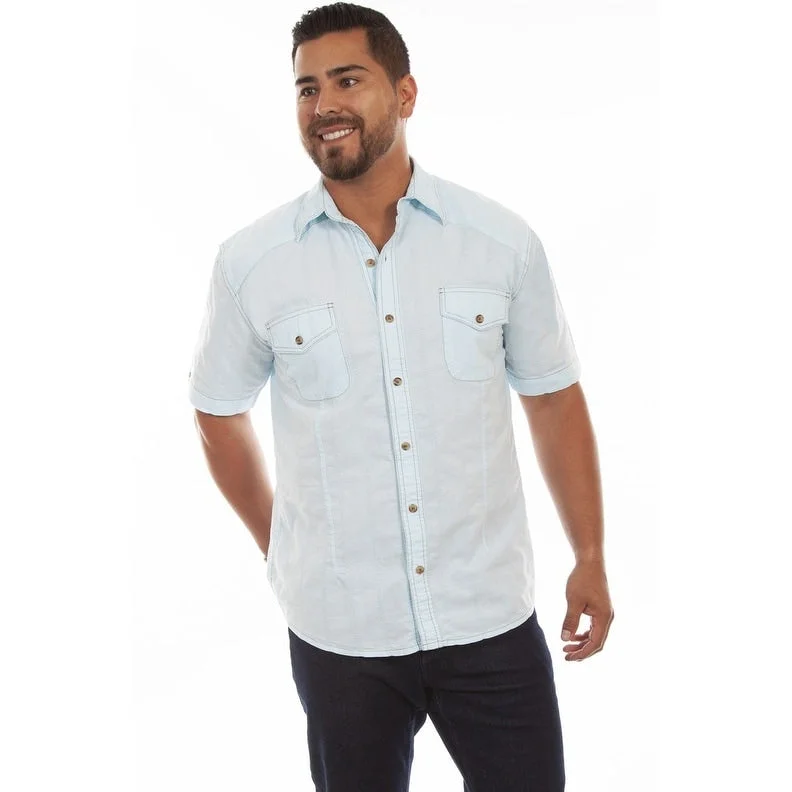 Men's Linen Blend Casual Shirts with Roll - Up Sleeves for a Summer Beach LookScully Western Shirt Mens Short Sleeve Beachwood Button F0_5205 Men's Linen Blend Casual Shirts with Roll - Up Sleeves for a Summer Beach LookScully Western Shirt Mens Short Sleeve Beachwood Button F0_5205