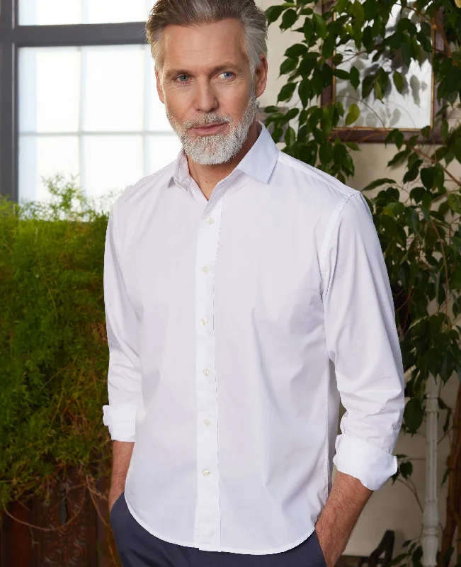 Men's Graphic - Printed Casual Shirts with Pop - Culture References for a Fun and Stylish LookWhite Twill Slim Fit Shirt in Shorter Length Men's Graphic - Printed Casual Shirts with Pop - Culture References for a Fun and Stylish LookWhite Twill Slim Fit Shirt in Shorter Length