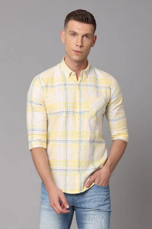 Men's Sustainable Recycled Material Casual Shirts for Eco - Conscious ConsumersYellow Check Full Sleeve Shirt Men's Sustainable Recycled Material Casual Shirts for Eco - Conscious ConsumersYellow Check Full Sleeve Shirt