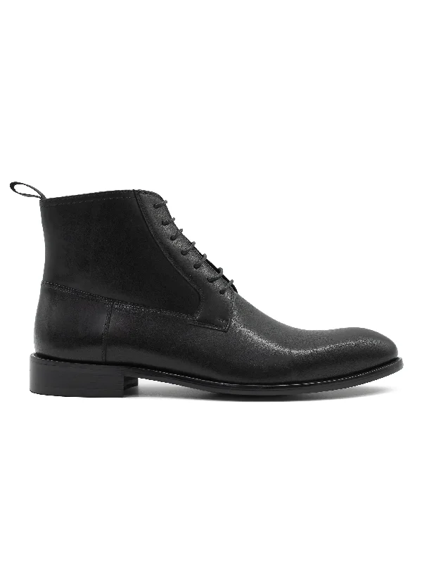 BLACK LEATHER ANKLE DERBY BOOTS