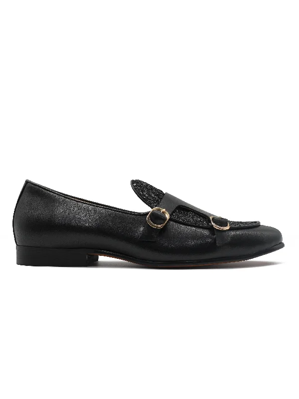 BLACK SHINY GLITTER DOUBLE MONK SHOES