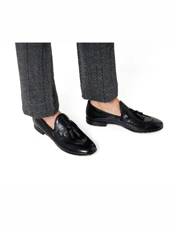 NAPLES 03 – TASSEL LOAFERS BLACK ITALIAN LEATHER