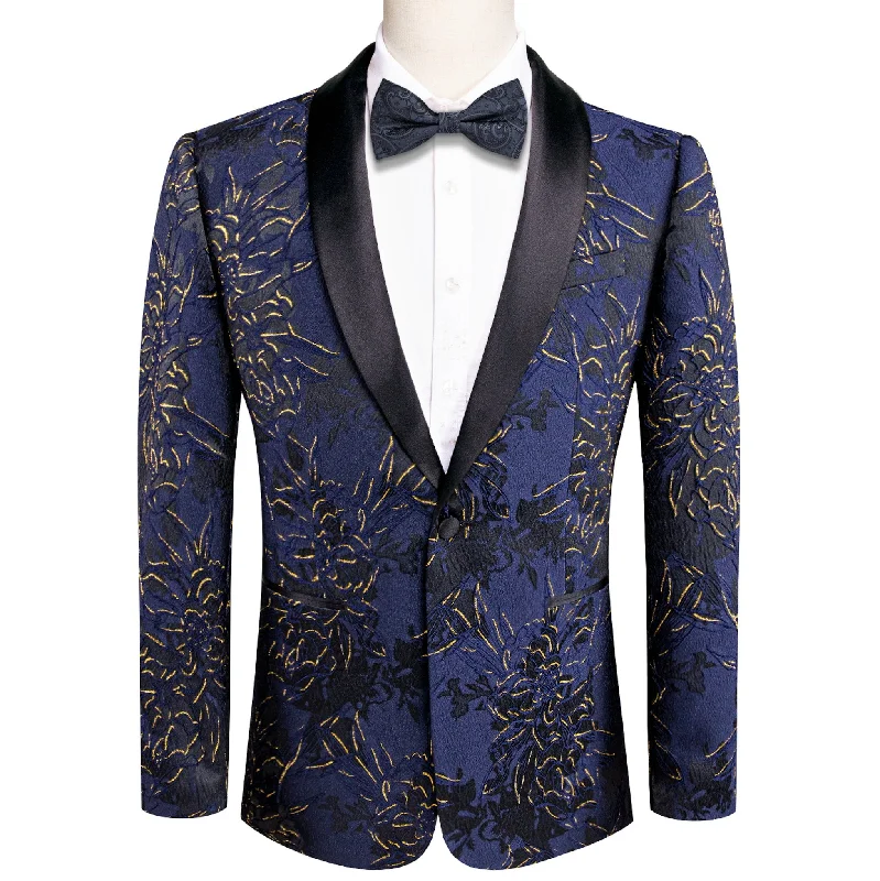 Simon Von  Dress Party Blue Gold Suit Jacket Slim One Button Stylish Blazer-XX-1021