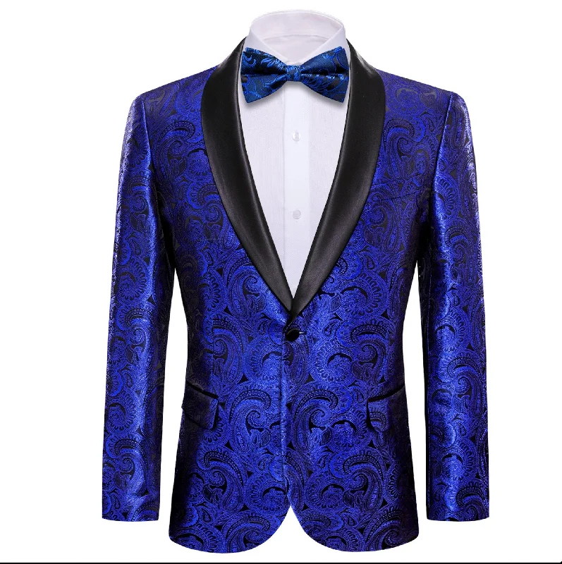 Simon Von  Men's Dress Party Cobalt Blue Floral Suit Jacket Slim One Button Stylish Blazer-XX-0018