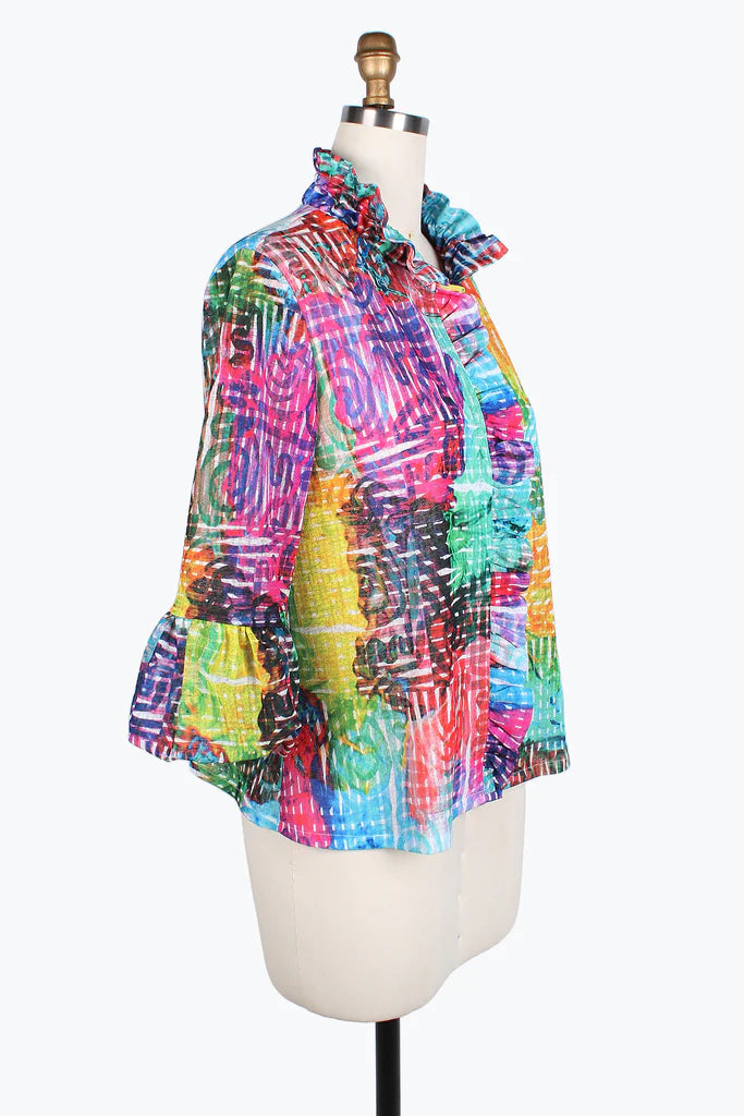 Damee Ruffle & Puffy Sleeve short jacket 4804-Multi