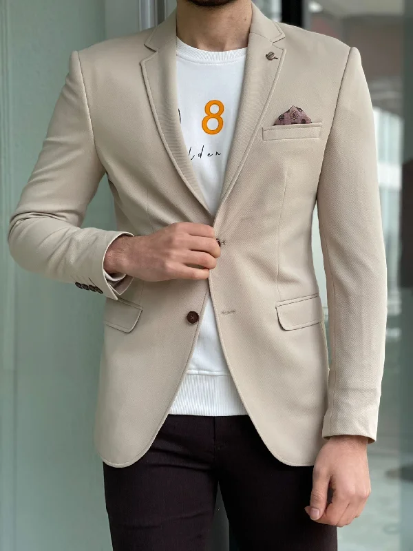 Davis Beige Slim Fit Cotton Blazer