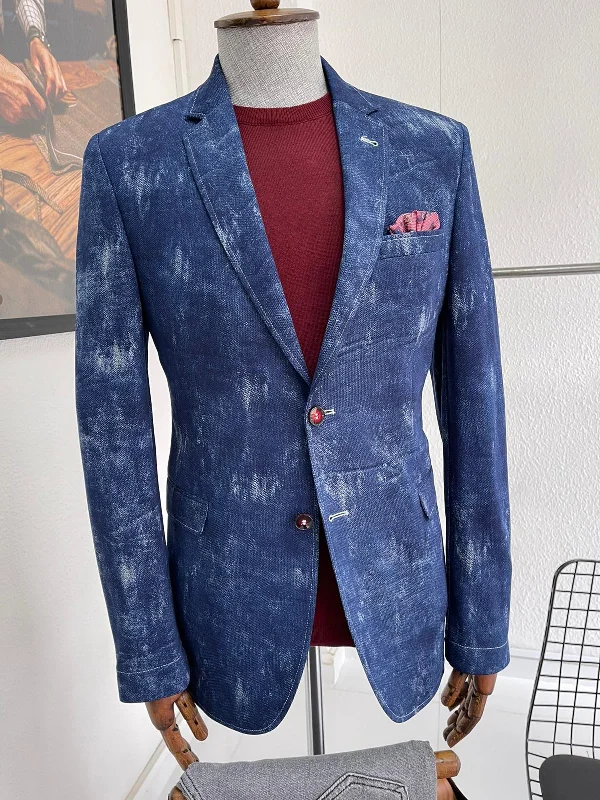 Essel Navy Blue Slim Fit Patterned Blazer