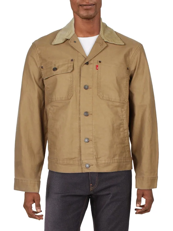 Mens Corduroy Trim Long Sleeve Trucker Jacket