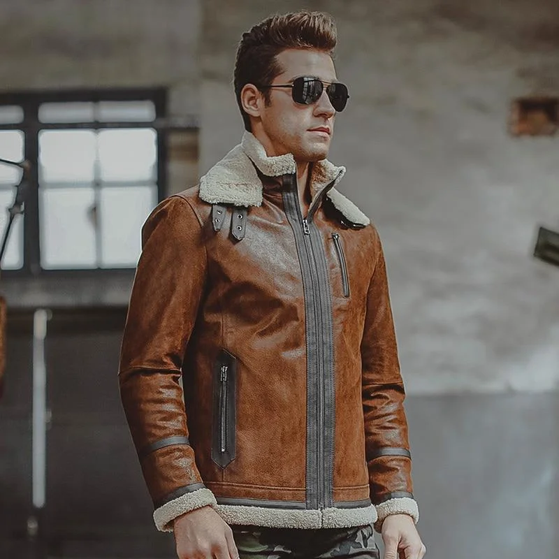 Men's Real Pigskin Leather with Faux Shearling Liner Motorcycle Jackets