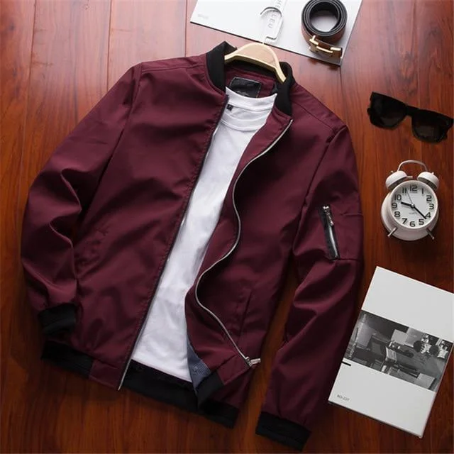 Men's Thin Slim Long Sleeve Zipper Windbreaker Baseball Bomber Jackets