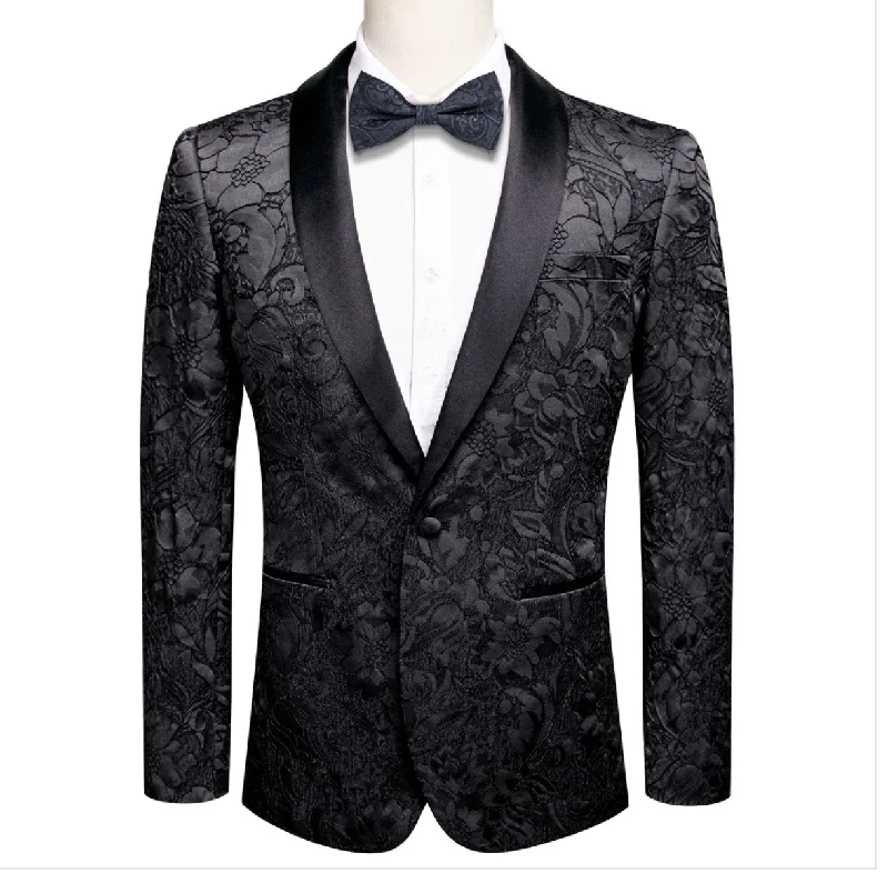 New Classic Black Floral Men's Blazer-XX-1008