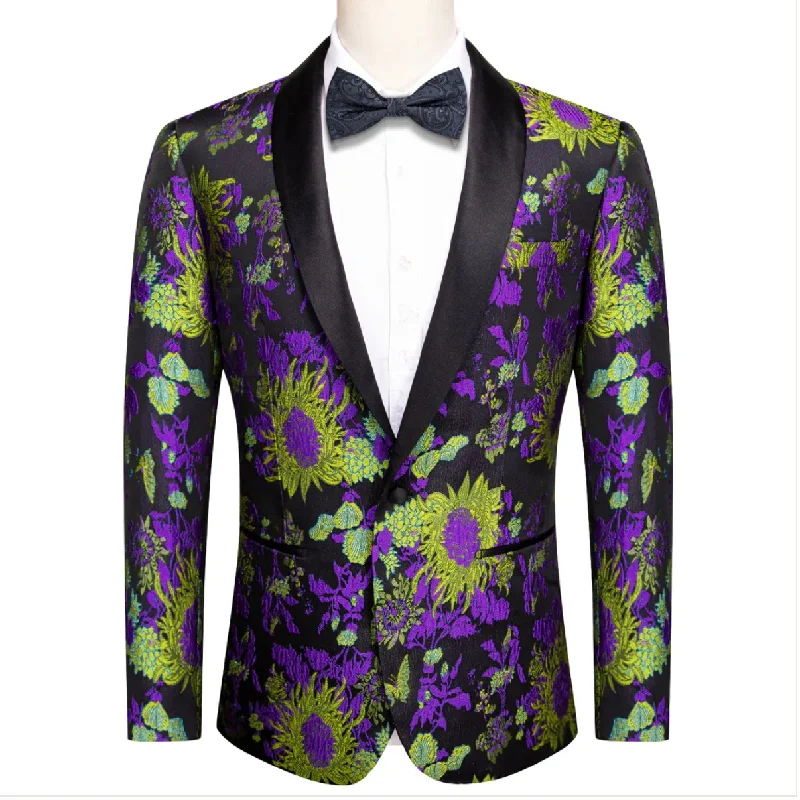 New Luxury Black Yellow Purple Floral Men's Blazer- XX-1003