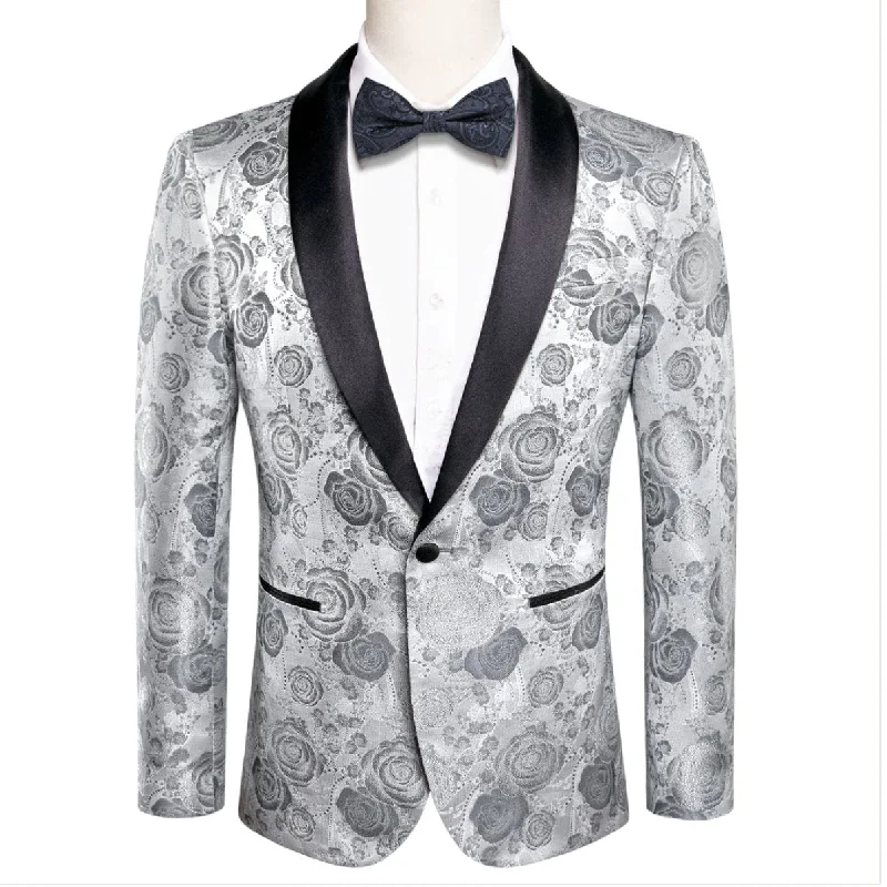 Simon Von New Luxury Grey White Floral Men's Blazer-XX-1007