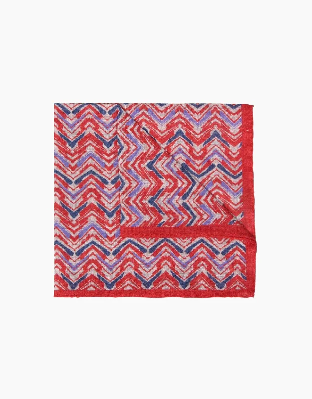 Red Print Linen Pocket Square