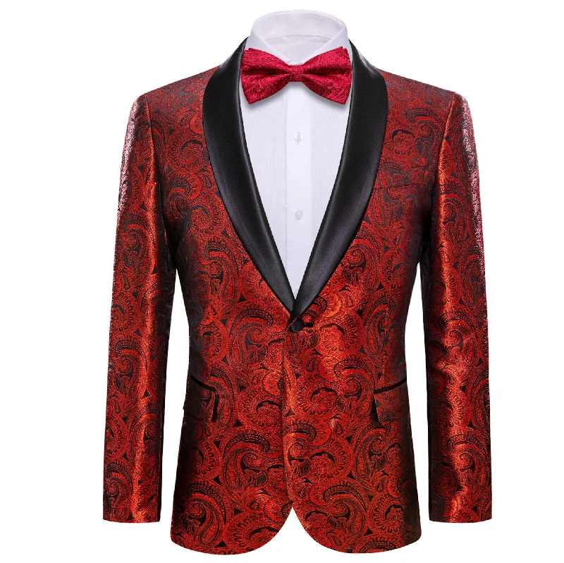 Simon Von  Dress Party Red Floral Suit Jacket Slim One Button Stylish Blazer-XX-0022