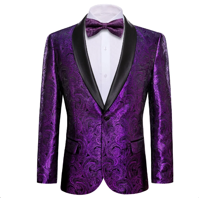 Simon Von Men's Dress Party Purple Floral Suit Jacket Slim One Button Stylish Blazer-XX-0023