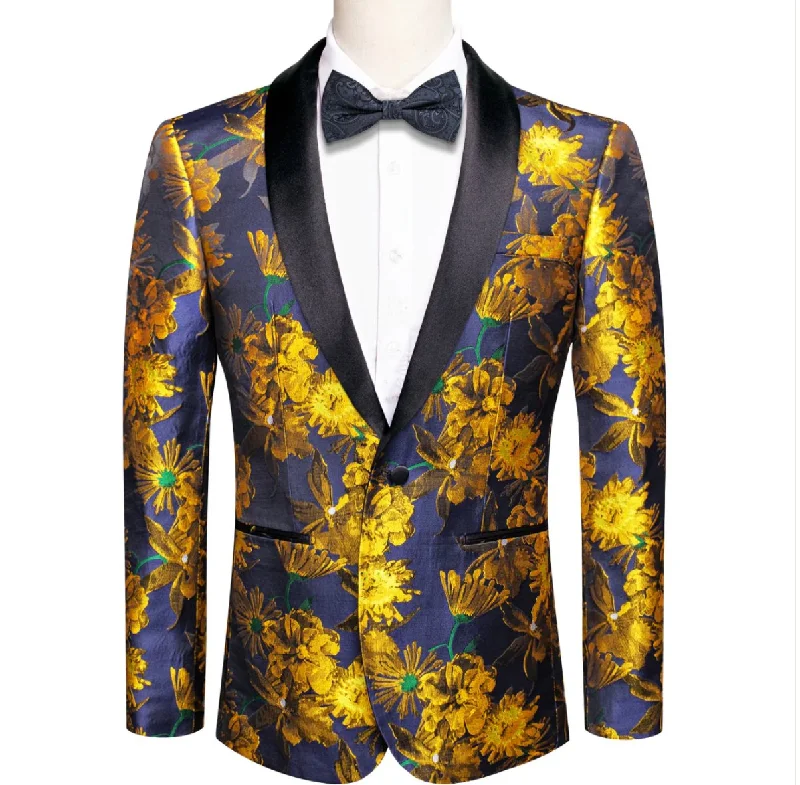 Simon Von New Luxury Golden Champagne Floral Men's Blazer-XX-1013