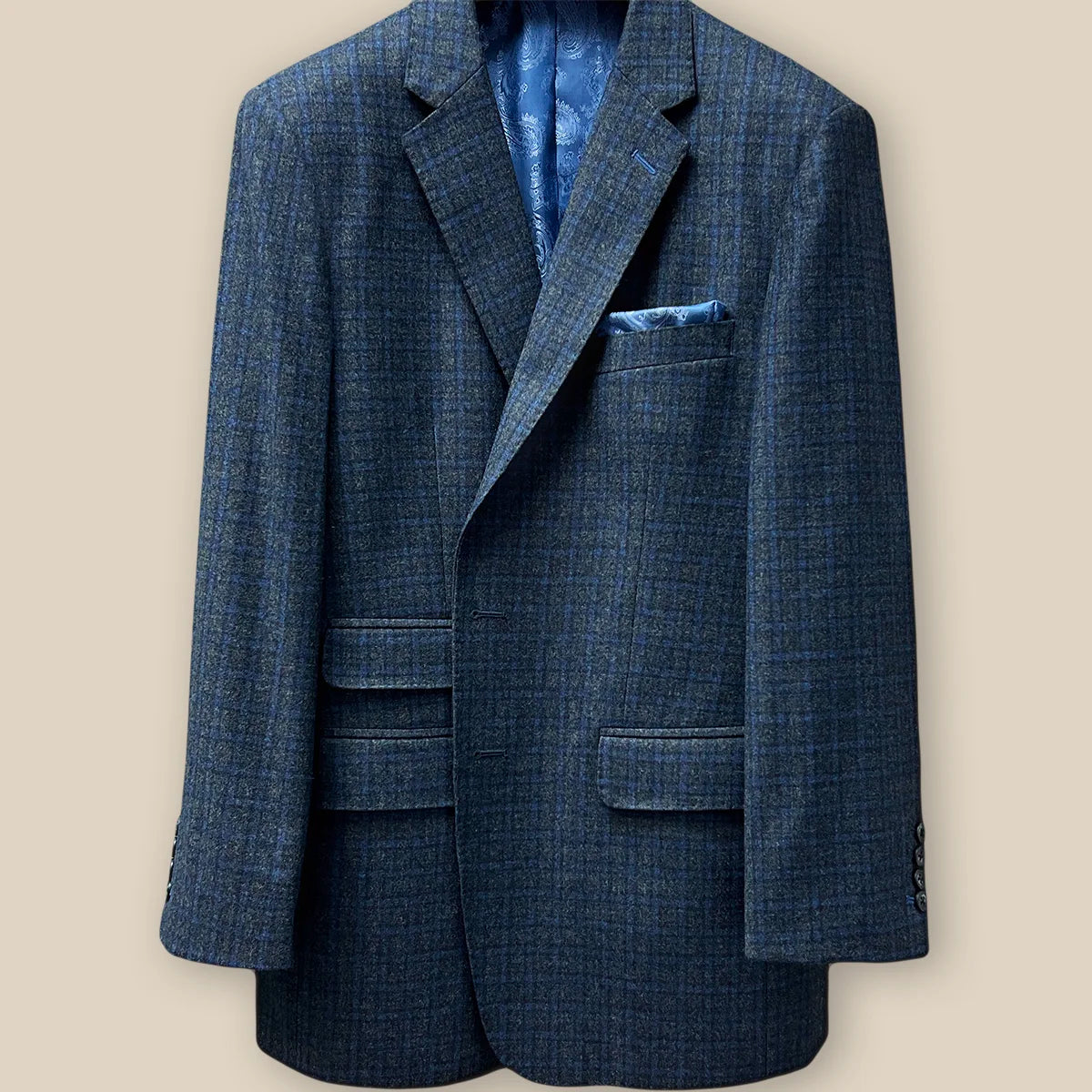 Westwood Hart Gray Blue Grid Checks Men's Sportcoat