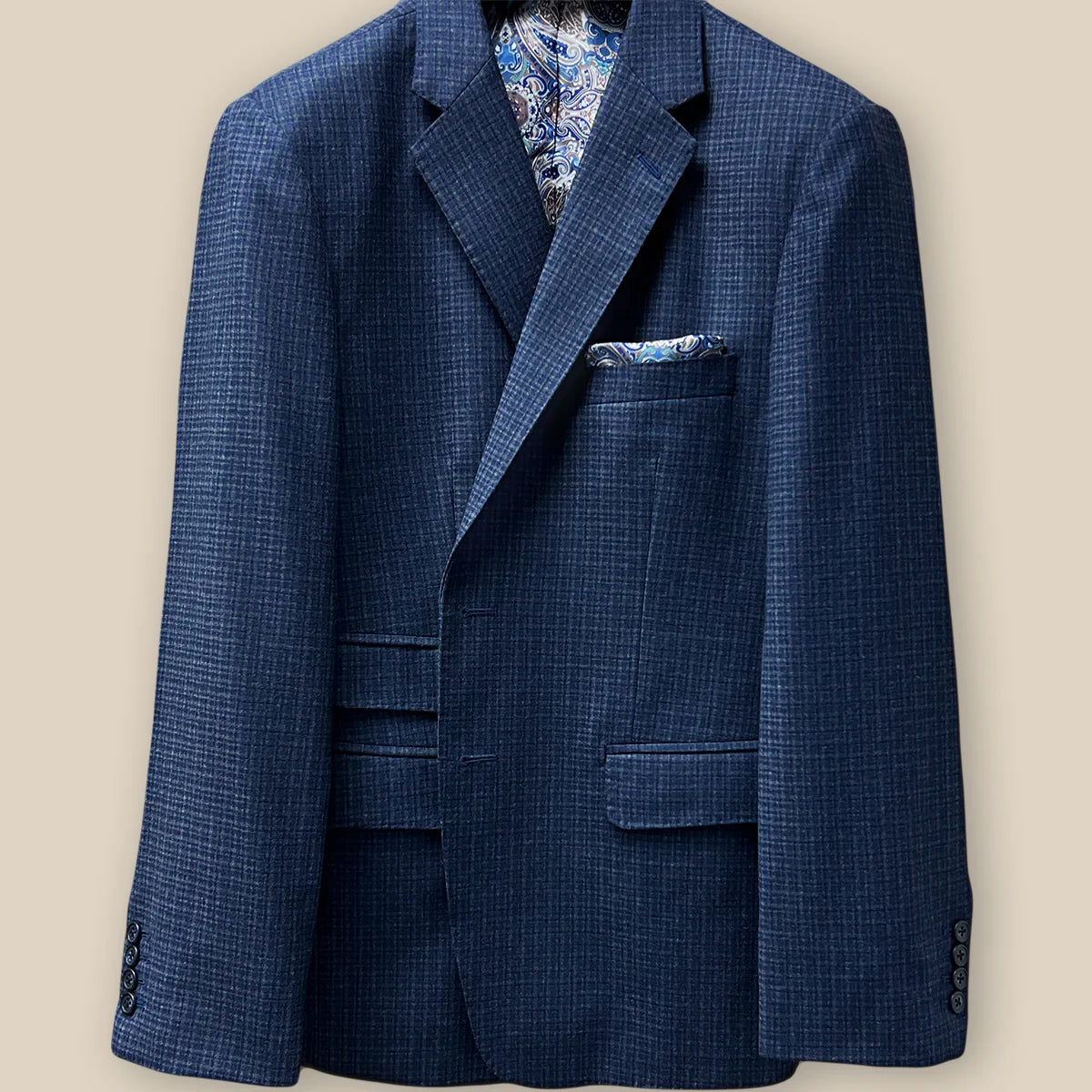 Westwood Hart Gray Blue Mini Grid Checks Men's Sportcoat