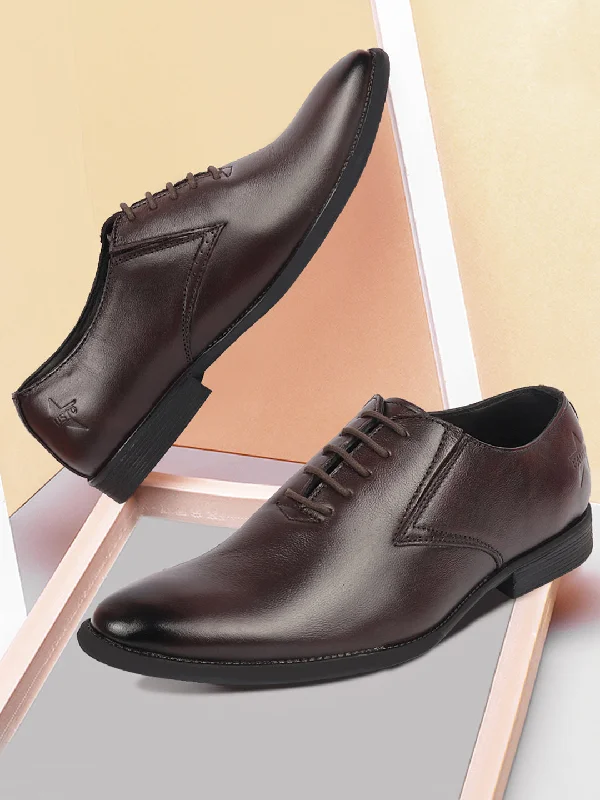 Men Brown Formal Office Work Genuine Leather Oxford Lace Up Shoes