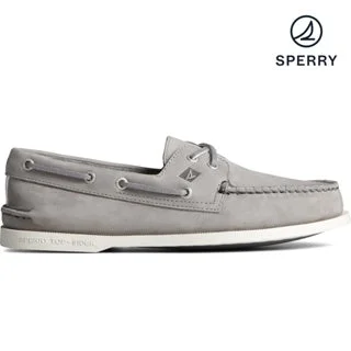 Men's Authentic Original Cross Lace Leather Boat Shoe - Grey (STS24869)