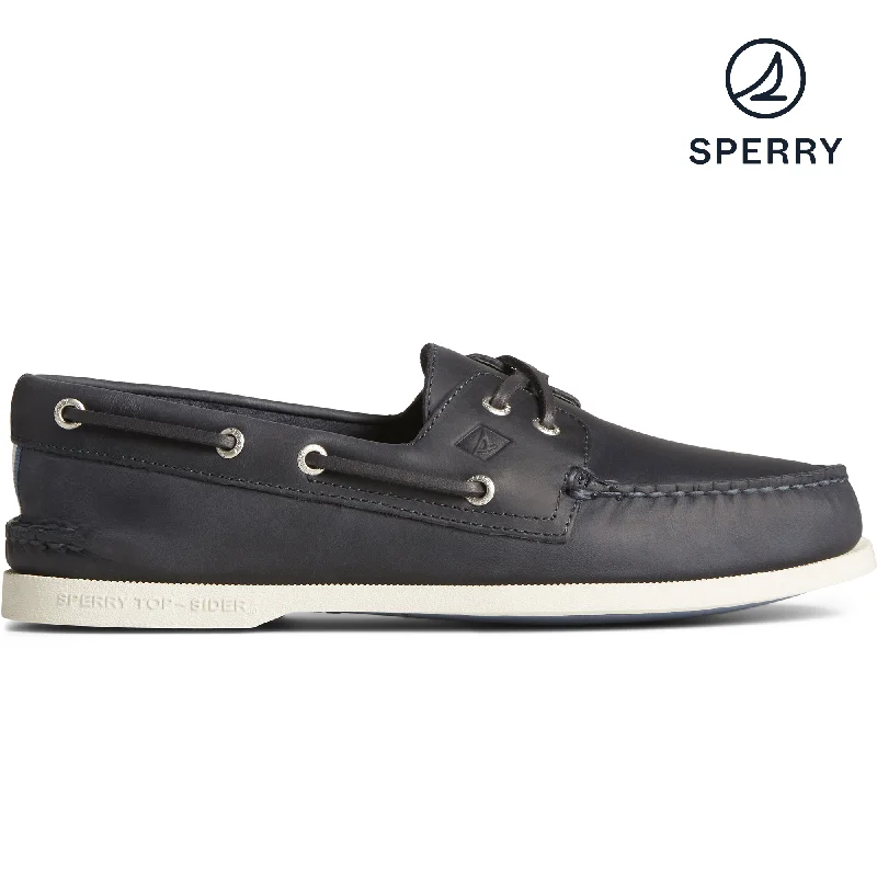 Men's Authentic Original Cross Lace Leather Boat Shoe - Navy (STS24868)