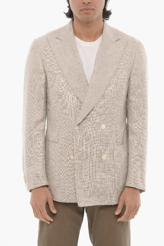 Men coats with a detachable faux - fur collar for a trendy and warm touchCorneliani Peak Lapel Cashmere And Silk Academy Soft Double Breasted Bl