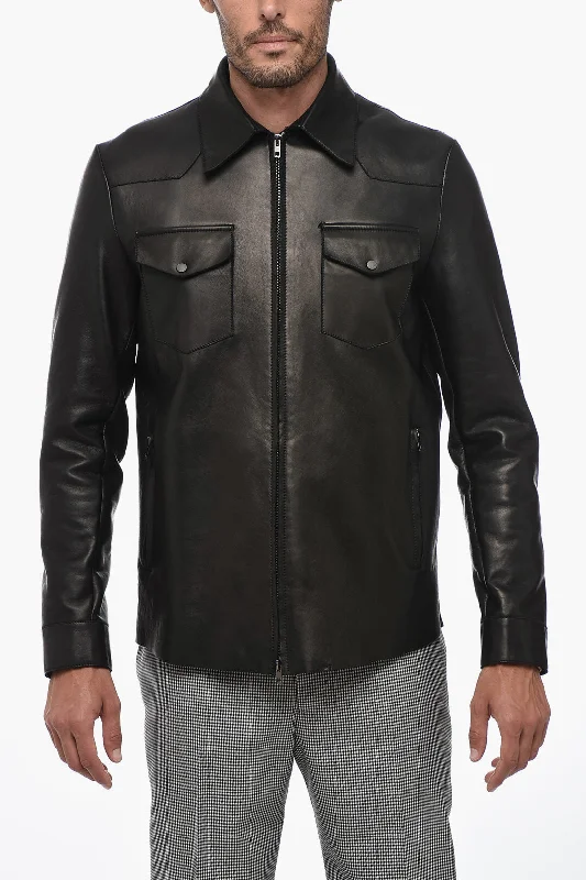 Salvatore Santoro Leather Overshirt with Pointed Collar