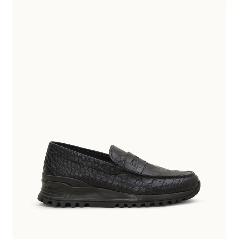 Loafers in Crocodile-Printed Leather