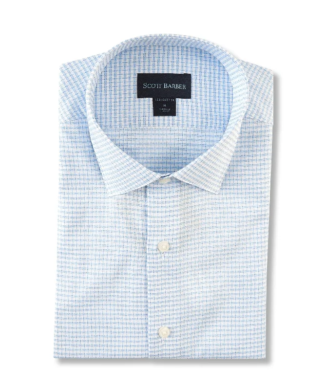 Men's polo t - shirts with a contrast collar for a preppy lookDobby Micro Pattern, Sky