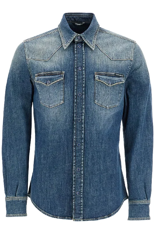 Men's distressed denim - look t - shirts with a rugged appealDolce & Gabbana Men's blue Stretch Shirt For Men