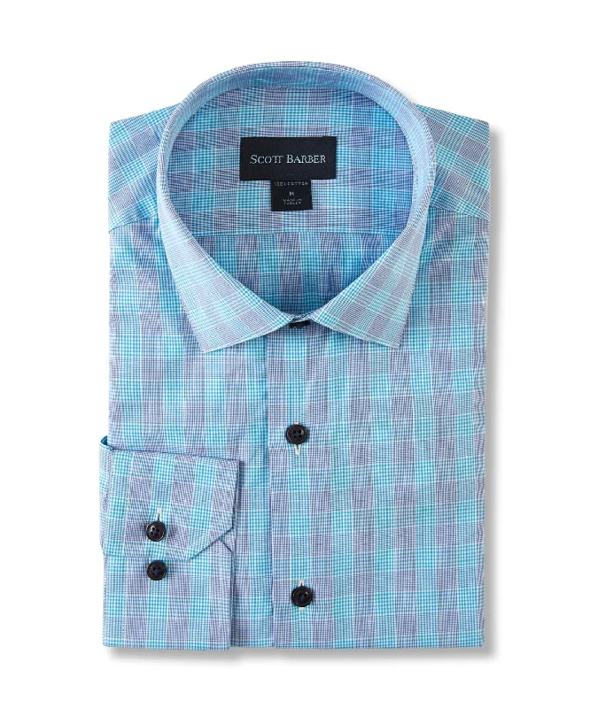 Men's smart - casual checkered t - shirts for semi - formal occasionsMirco Dobby Glen Plaid, Aqua