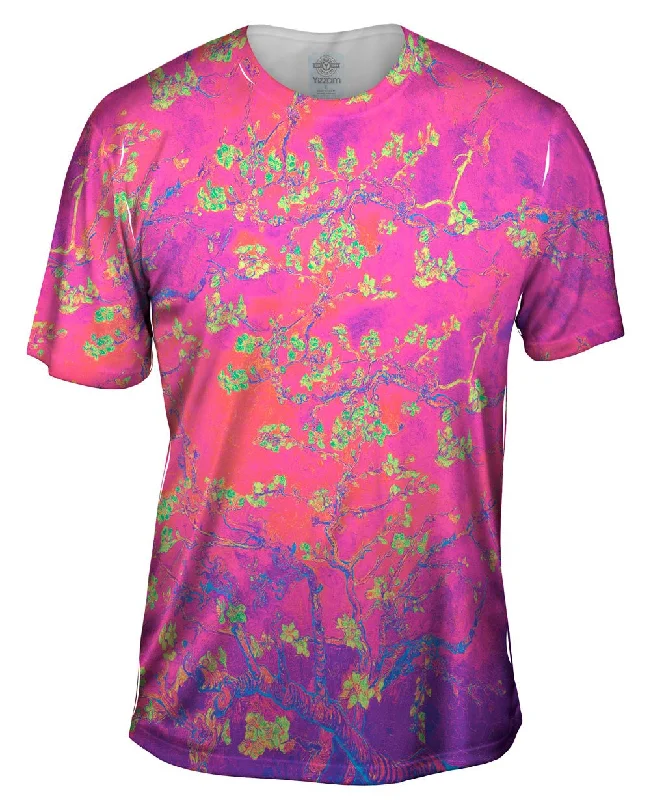 Men's antimicrobial t - shirts for odor - free freshness during travelPop Art - "Van Gogh Blossoming Hot Pink Yellow" (1890)