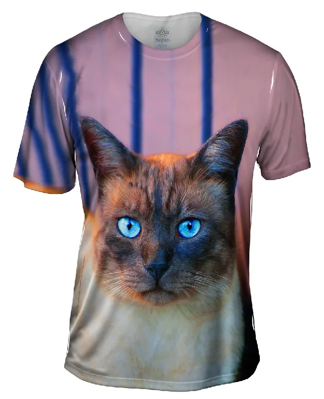 Men's eco - friendly recycled t - shirts for sustainable fashion choicesSapphire Eyes Cat